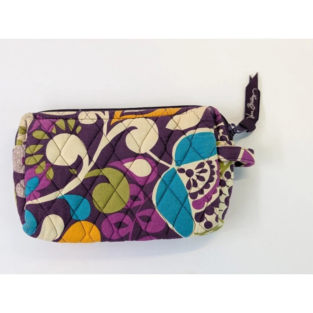 Vera Bradley Cosmetic Bag PLUM CRAZY Cotton Quilted Plastic Lined 9